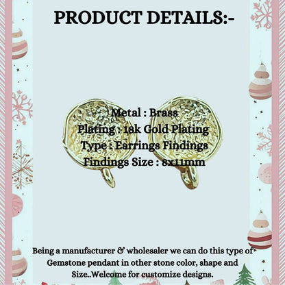 Textured 18K Gold Plated Stud Connector Findings for Earrings DIY Dangle Earring Jewelry Supplies – Selling Per Pair (8x11mm)