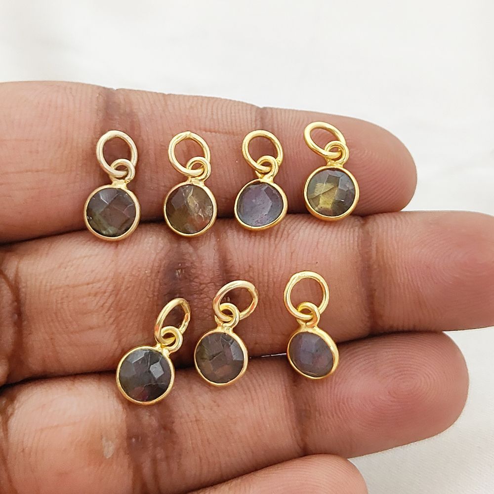 Gold Vermeil & Sterling Silver Labradorite Pendant Handmade 6mm Faceted Gemstone Necklace Charm for Her- Selling Per Piece