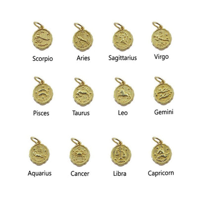 Round Zodiac Sign Charms in Silver & Gold Plated Brass Astrology Themed Constellation Pendants for DIY Jewelry Making- Selling/Piece