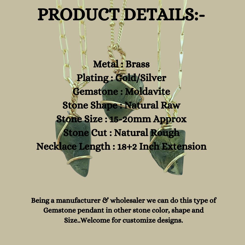 Raw Moldavite Wire Wrapped Necklace Green Crystal Healing Pendant for Transformation & Heart Chakra- Selling Per Piece