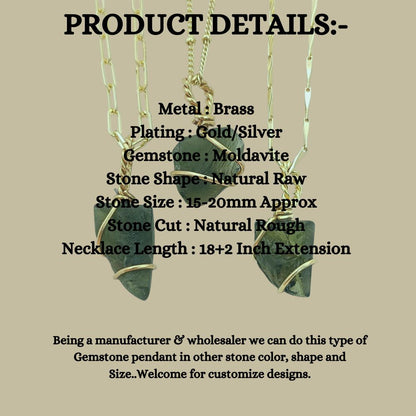 Raw Moldavite Wire Wrapped Necklace Green Crystal Healing Pendant for Transformation & Heart Chakra- Selling Per Piece