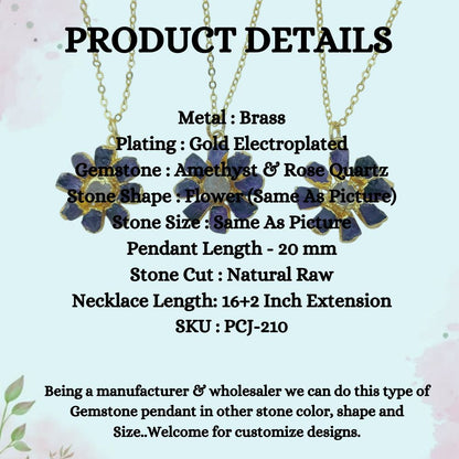Purple Amethyst Flower Pendant Necklace Handmade Raw Gemstone Jewelry Bohemian Gift for Women- Selling Per Piece