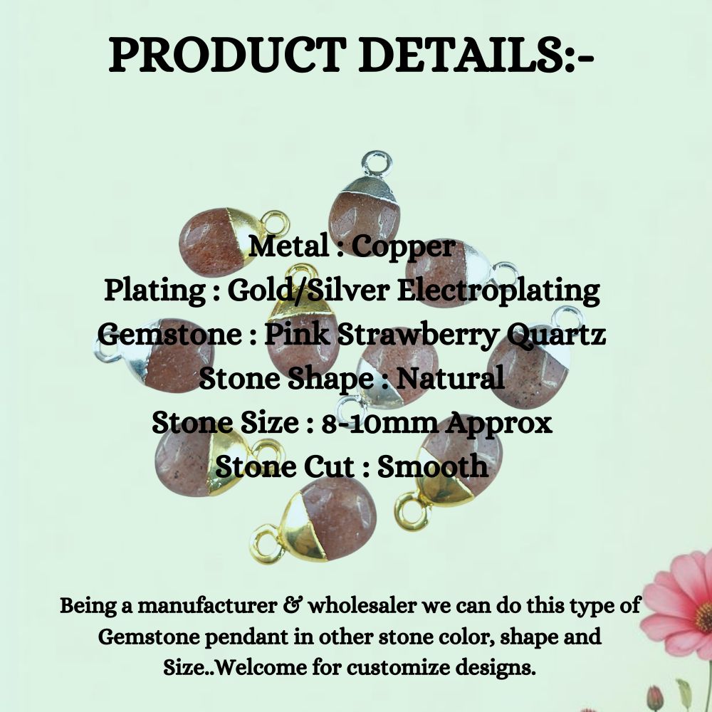 8–10mm Natural Pink Strawberry Quartz Healing Crystal Tumble Pendant Smooth Polished Birthstone Gemstone Charm for DIY Jewelry Making- Selling Per Piece