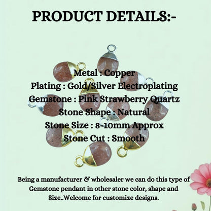 8–10mm Natural Pink Strawberry Quartz Healing Crystal Tumble Pendant Smooth Polished Birthstone Gemstone Charm for DIY Jewelry Making- Selling Per Piece