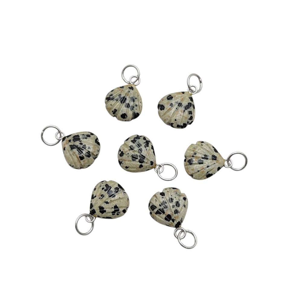 Handmade Dalmatian Jasper Pendant Heart Seashell Charm in Gold Plated Sterling Silver