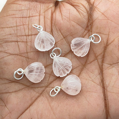 Delicate Rose Quartz Seashell Pendant Handmade 925 Sterling Silver Jewelry