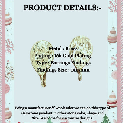 18K Gold Plated Textured Stud Connector Charms for DIY Earrings Handmade Dangle Earring Findings- Selling Per Pair (14x7mm)