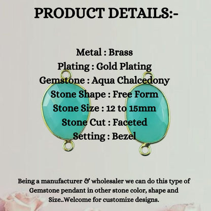 Handmade Aqua Chalcedony Gemstone Connector 12–15mm Gold Plated Free Form Links for DIY Bracelets, Necklaces & Earrings- Selling Per Piece