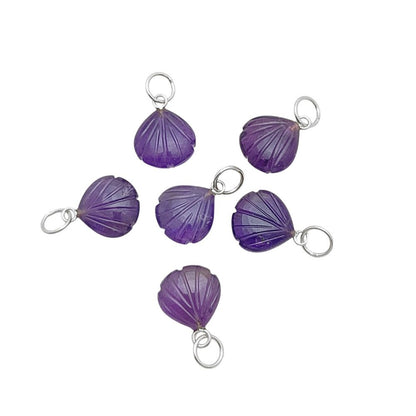 Handcrafted Amethyst Seashell Pendant February Birthstone Gold Plated Silver Jewelry