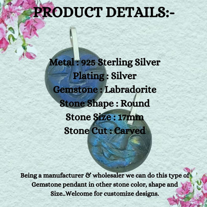 Smiling Moon Face Pendant Hand Carved Labradorite Face Charm with Flashy Blue Fire, Spiritual Amulet Jewelry Making Supply- Selling Per Piece