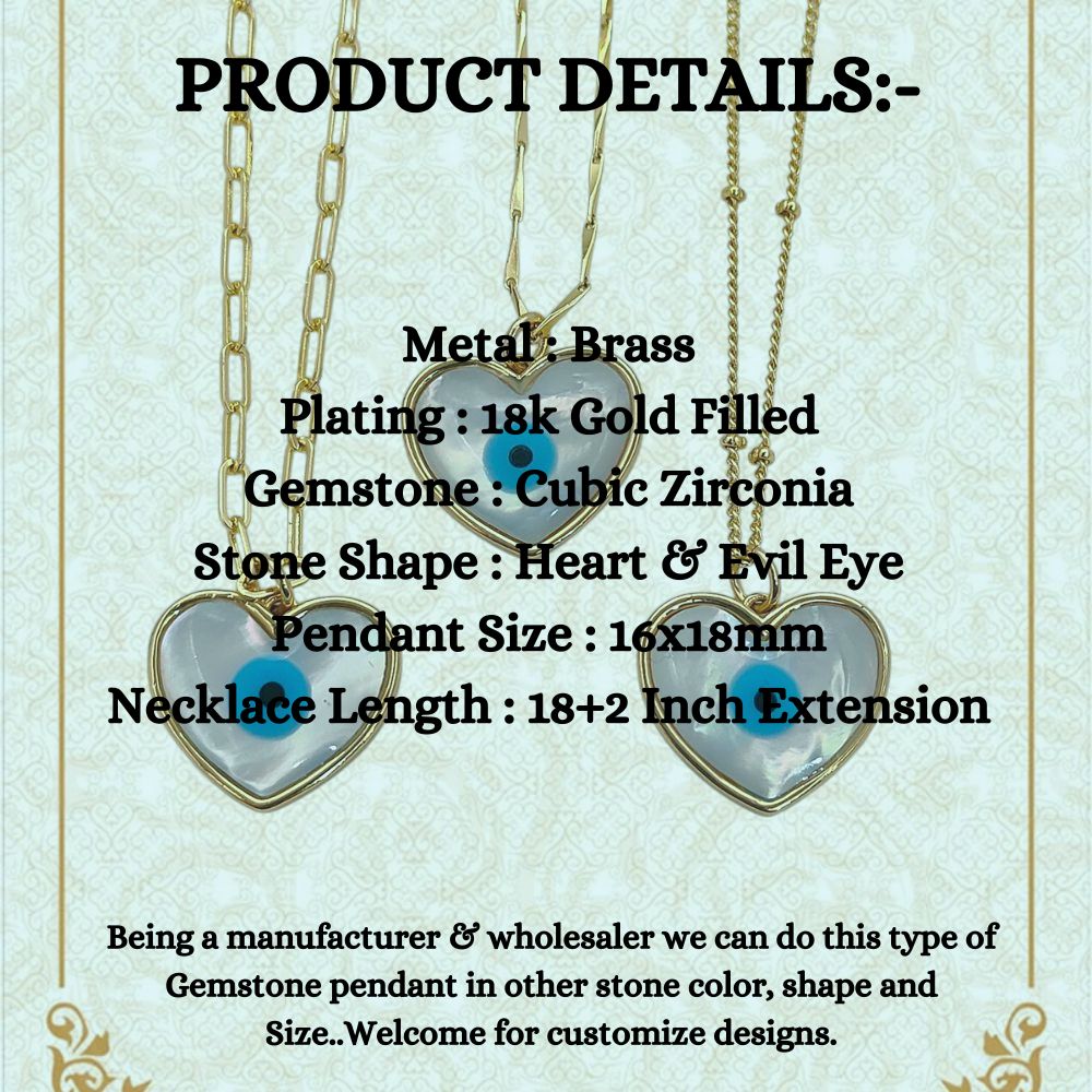 White Enamel Evil Eye Heart Necklace for Women, 18K Gold Plated Cubic Zirconia Pendant, Spiritual Protection Talisman Jewelry- Selling Per Piece