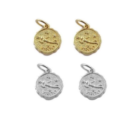 Round Zodiac Sign Charms in Silver & Gold Plated Brass Astrology Themed Constellation Pendants for DIY Jewelry Making- Selling/Piece