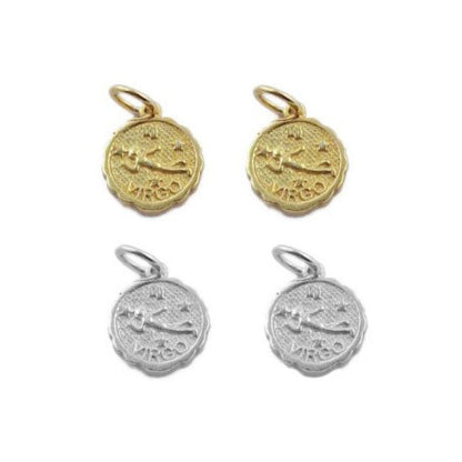 Round Zodiac Sign Charms in Silver & Gold Plated Brass Astrology Themed Constellation Pendants for DIY Jewelry Making- Selling/Piece