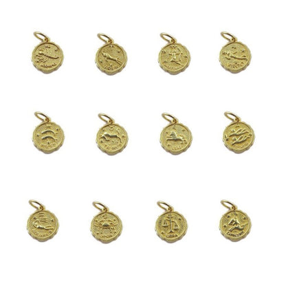 Round Zodiac Sign Charms in Silver & Gold Plated Brass Astrology Themed Constellation Pendants for DIY Jewelry Making- Selling/Piece