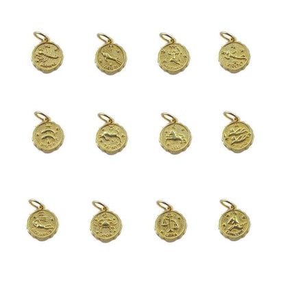 Libra Horoscope Pendant Antique Silver & Gold Plated Round Zodiac Charm for DIY Jewelry Making and Gifts- Selling Per Piece