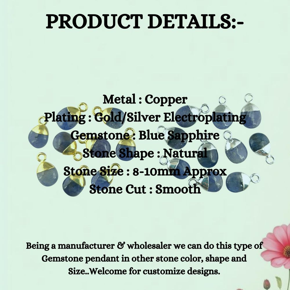 8–10mm Genuine Blue Sapphire Healing Crystal Tumble Pendant Smooth Polished September Birthstone Gemstone Charm- Selling Per Piece
