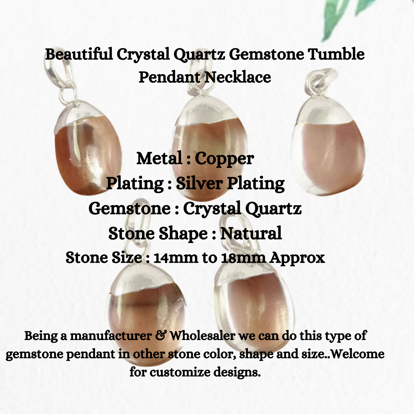 Beautiful Crystal Quartz Gemstone Tumble Pendant Necklace Silver Electroplated Minimalist Jewelry- Selling Per Piece