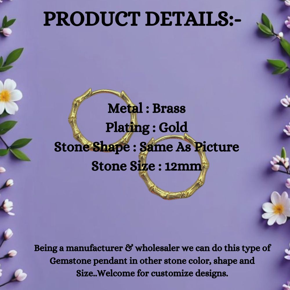 Bamboo Style Hoop Earrings Gold Plated Round Huggie Hoops Daily Wear Jewelry- Selling Per Pair