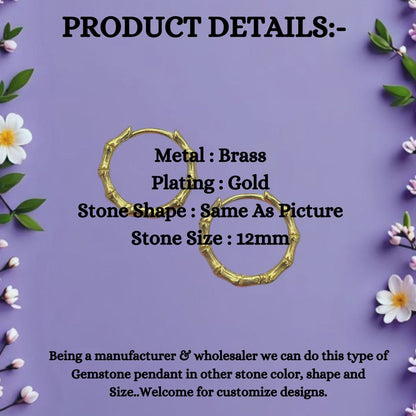 Bamboo Style Hoop Earrings Gold Plated Round Huggie Hoops Daily Wear Jewelry- Selling Per Pair