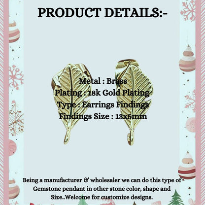 Elegant 18K Gold Plated Textured Stud Connectors for DIY Earrings Modern Minimalist Dangle & Drop Earring Findings- Selling Per Pair (13x5mm)