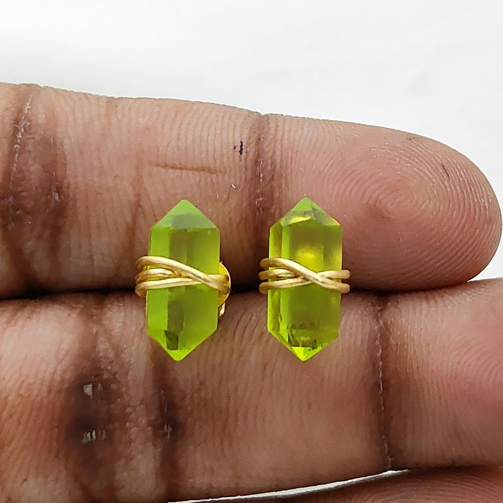 Handmade 12x5mm Peridot Earrings Gold Vermeil Wire Wrapped Healing Crystal Studs for Women- Selling Per Pair