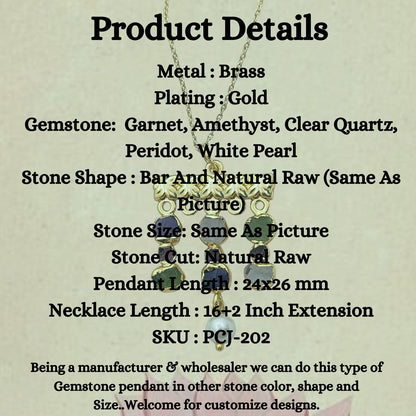 Boho Multi Gemstone Necklace with Freshwater Pearls & Raw Birthstones Peridot & Garnet Healing Crystal Jewelry for Women