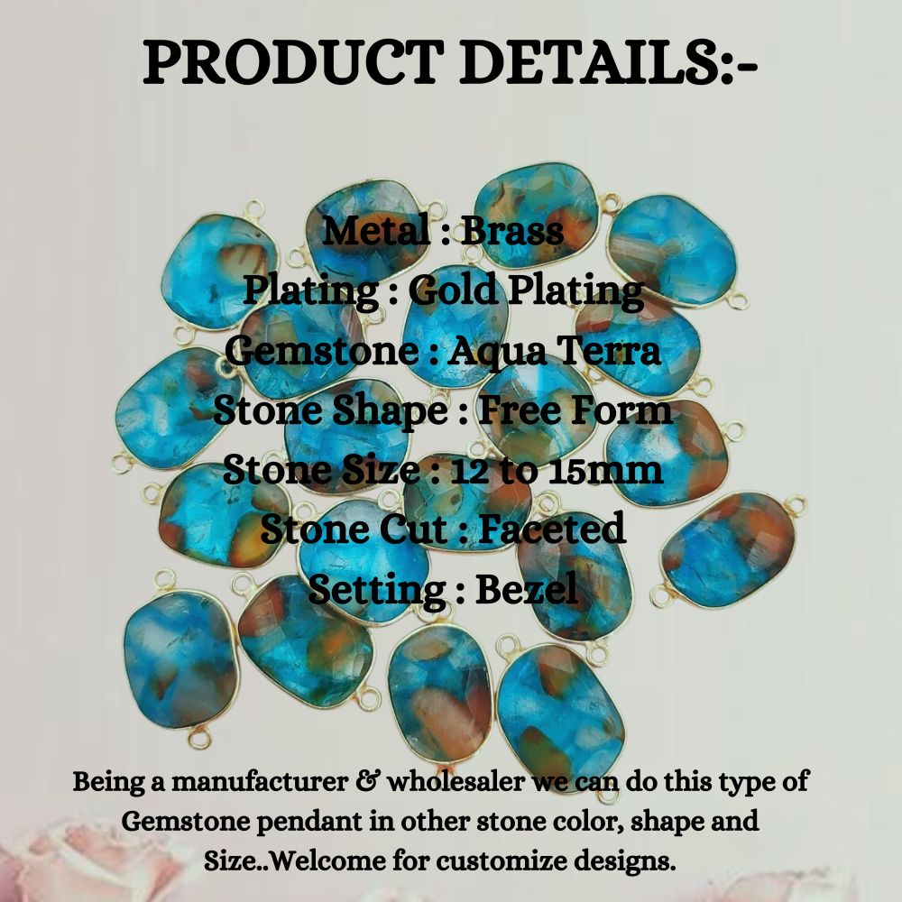 12–15mm Free Form Aqua Terra Jasper Bezel Connector Gold Plated Double Loop Gemstone Links for Handmade Jewelry Projects- Selling Per Piece