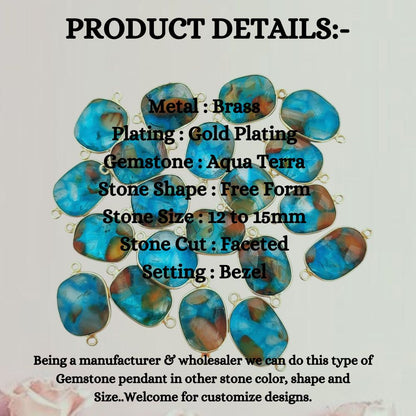 12–15mm Free Form Aqua Terra Jasper Bezel Connector Gold Plated Double Loop Gemstone Links for Handmade Jewelry Projects- Selling Per Piece