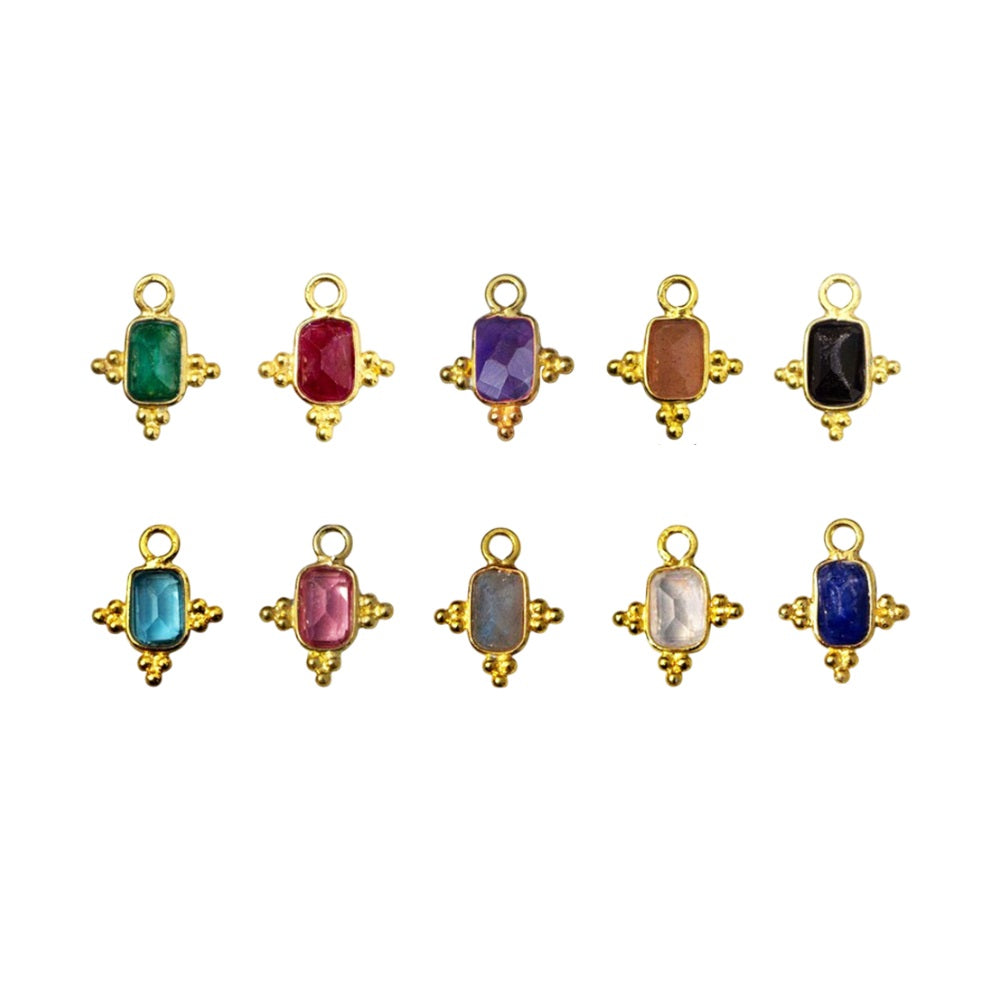4x6mm Rectangle Bezel Gemstone Connector Gold Plated Faceted Stone Link for Jewelry Making