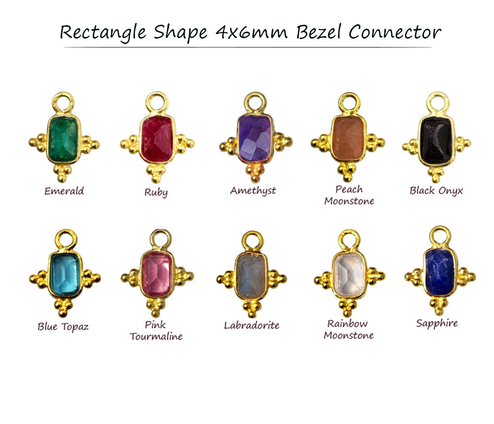 4x6mm Rectangle Bezel Gemstone Connector Gold Plated Faceted Stone Link for Jewelry Making
