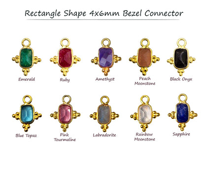 4x6mm Rectangle Bezel Gemstone Connector Gold Plated Faceted Stone Link for Jewelry Making