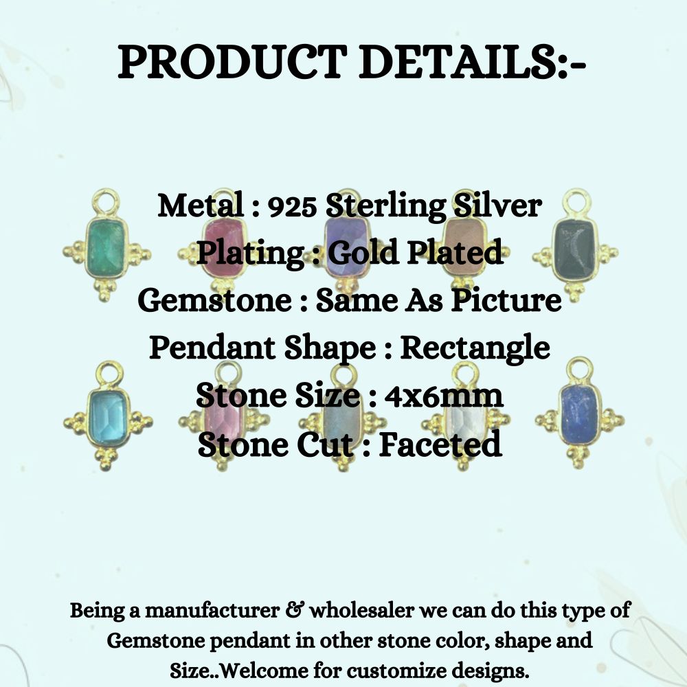4x6mm Rectangle Bezel Gemstone Connector Gold Plated Faceted Stone Link for Jewelry Making