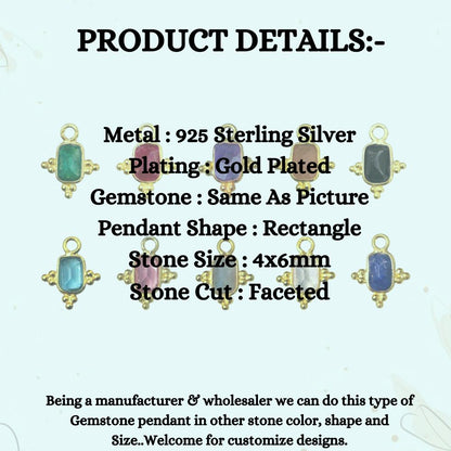 4x6mm Rectangle Bezel Gemstone Connector Gold Plated Faceted Stone Link for Jewelry Making