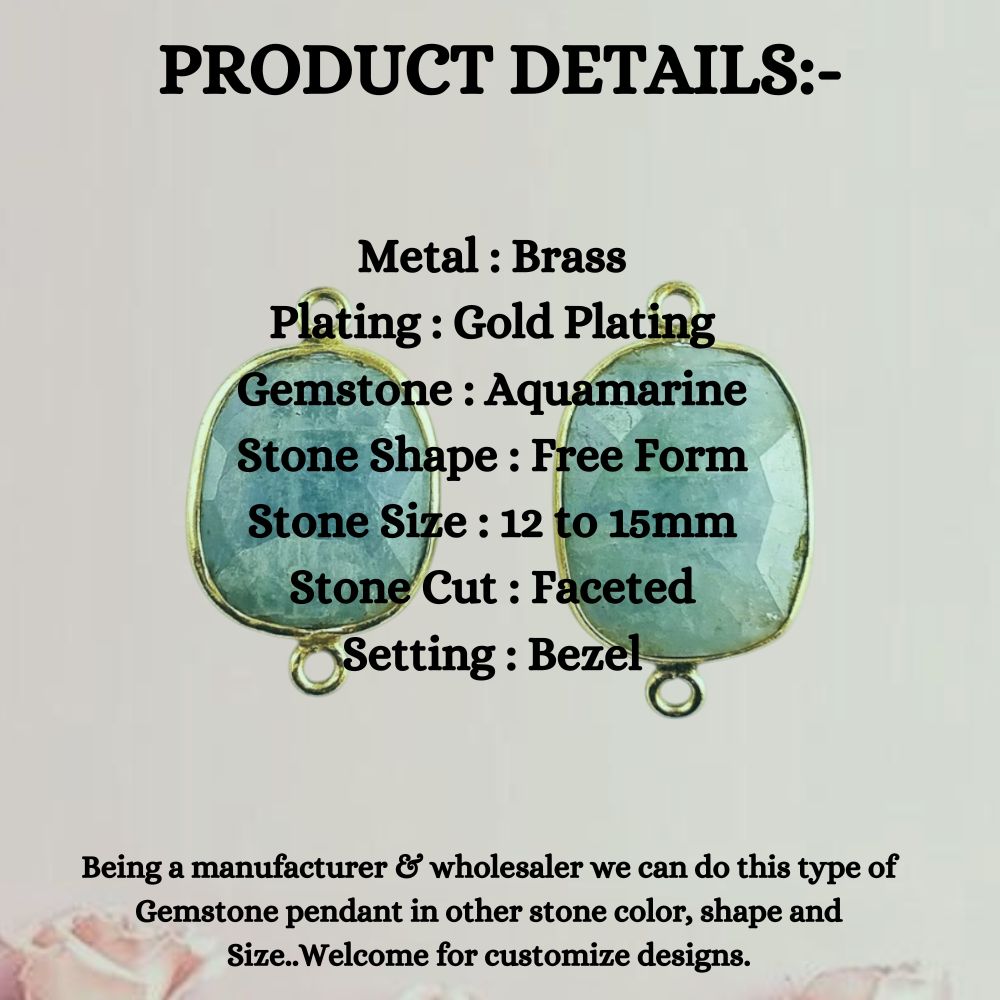 Gold Plated 12–15mm Aquamarine Free Form Connector Unique Natural Blue Gemstone Links for Handmade Jewelry Projects- Selling Per Piece