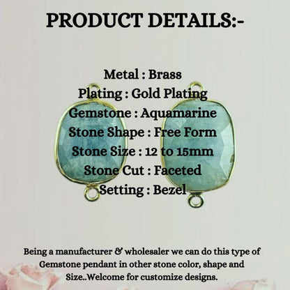 Gold Plated 12–15mm Aquamarine Free Form Connector Unique Natural Blue Gemstone Links for Handmade Jewelry Projects- Selling Per Piece