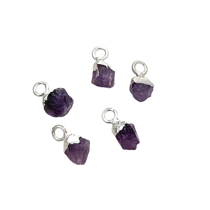 5–7mm Natural Amethyst Rough Gemstone Charms, Raw Purple Crystal Pendant with Electroplated Cap, Tiny Boho Jewelry Making Supplies