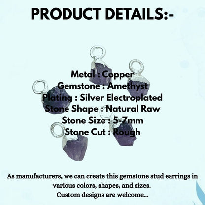 5–7mm Natural Amethyst Rough Gemstone Charms, Raw Purple Crystal Pendant with Electroplated Cap, Tiny Boho Jewelry Making Supplies
