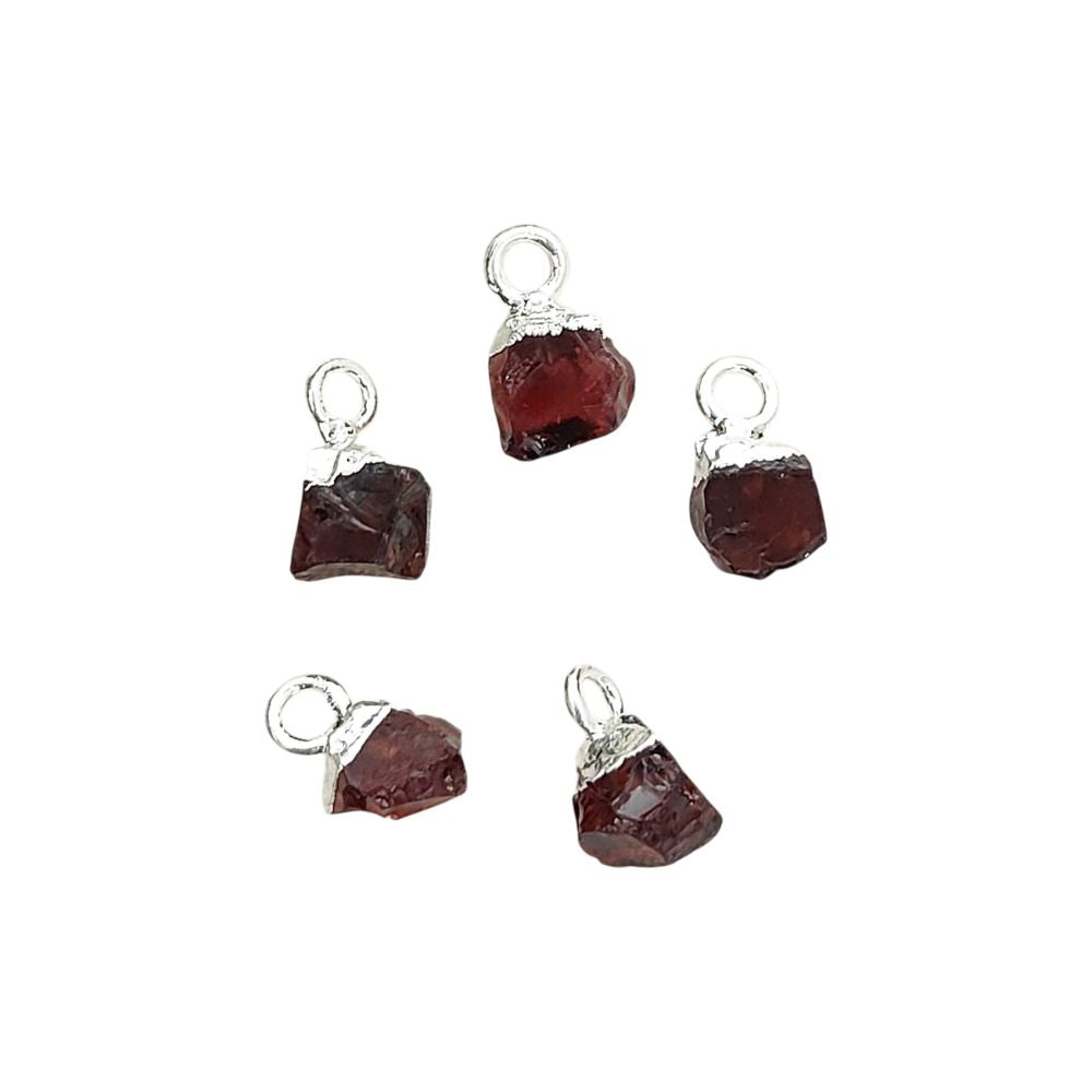 5–7mm Red Garnet Gemstone Charms, Natural Raw Crystal Pendants with Electroplated Cap for DIY Jewelry, Earrings Necklace Supplies
