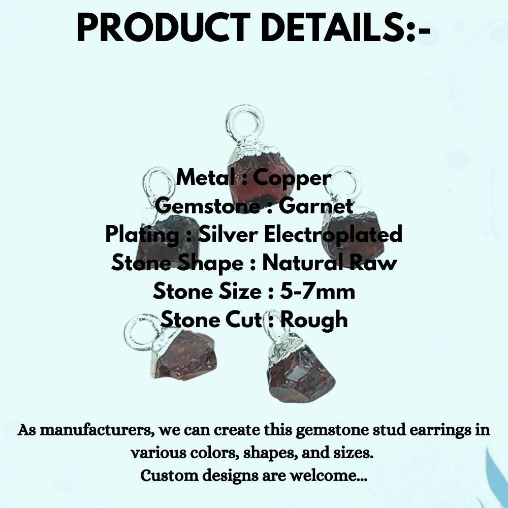 5–7mm Red Garnet Gemstone Charms, Natural Raw Crystal Pendants with Electroplated Cap for DIY Jewelry, Earrings Necklace Supplies