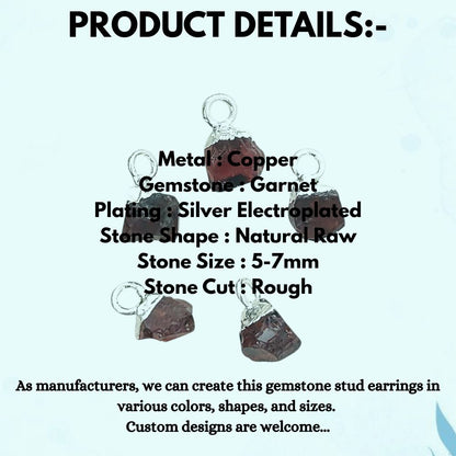 5–7mm Red Garnet Gemstone Charms, Natural Raw Crystal Pendants with Electroplated Cap for DIY Jewelry, Earrings Necklace Supplies
