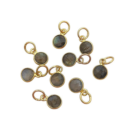 Handmade Round Multi-Gemstone Pendant in Gold Plated Sterling Silver 6mm Faceted Birthstone Charm Necklace- Selling Per Piece