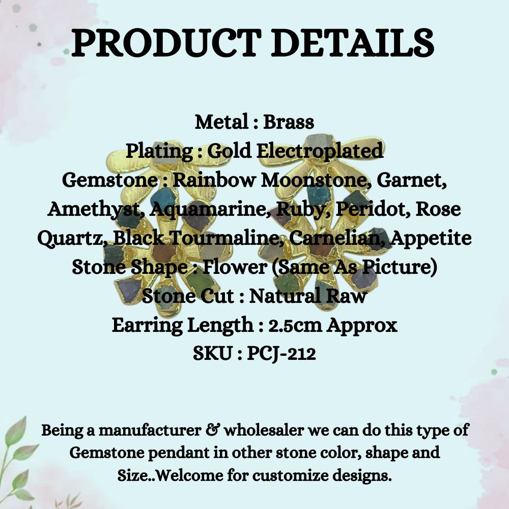 Handmade Raw Gemstone Stud Earrings Multi-Color Wildflower Style Studs Unique Boho Jewelry- Selling Per Pair