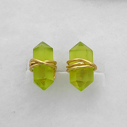 Handmade 12x5mm Peridot Earrings Gold Vermeil Wire Wrapped Healing Crystal Studs for Women- Selling Per Pair