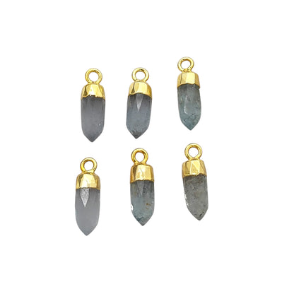 Aquamarine Crystal Point Pendant with Gold Electroplated Cap Handmade Gemstone Charm for DIY Necklaces & Bracelets- Selling Per Piece