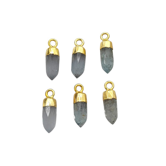 Aquamarine Crystal Point Pendant with Gold Electroplated Cap Handmade Gemstone Charm for DIY Necklaces & Bracelets- Selling Per Piece