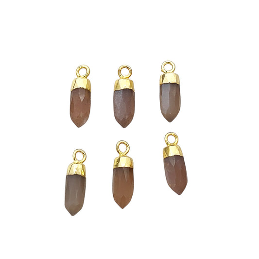 Natural Chocolate Moonstone Spike Pendant Gold/Silver Electroplated Cap Crystal for Handmade Jewelry- Selling Per Piece