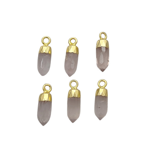 Rose Quartz Spike Pendant Electroplated Gold/Silver Capped Crystal Charm for Handmade Necklaces & Bracelets