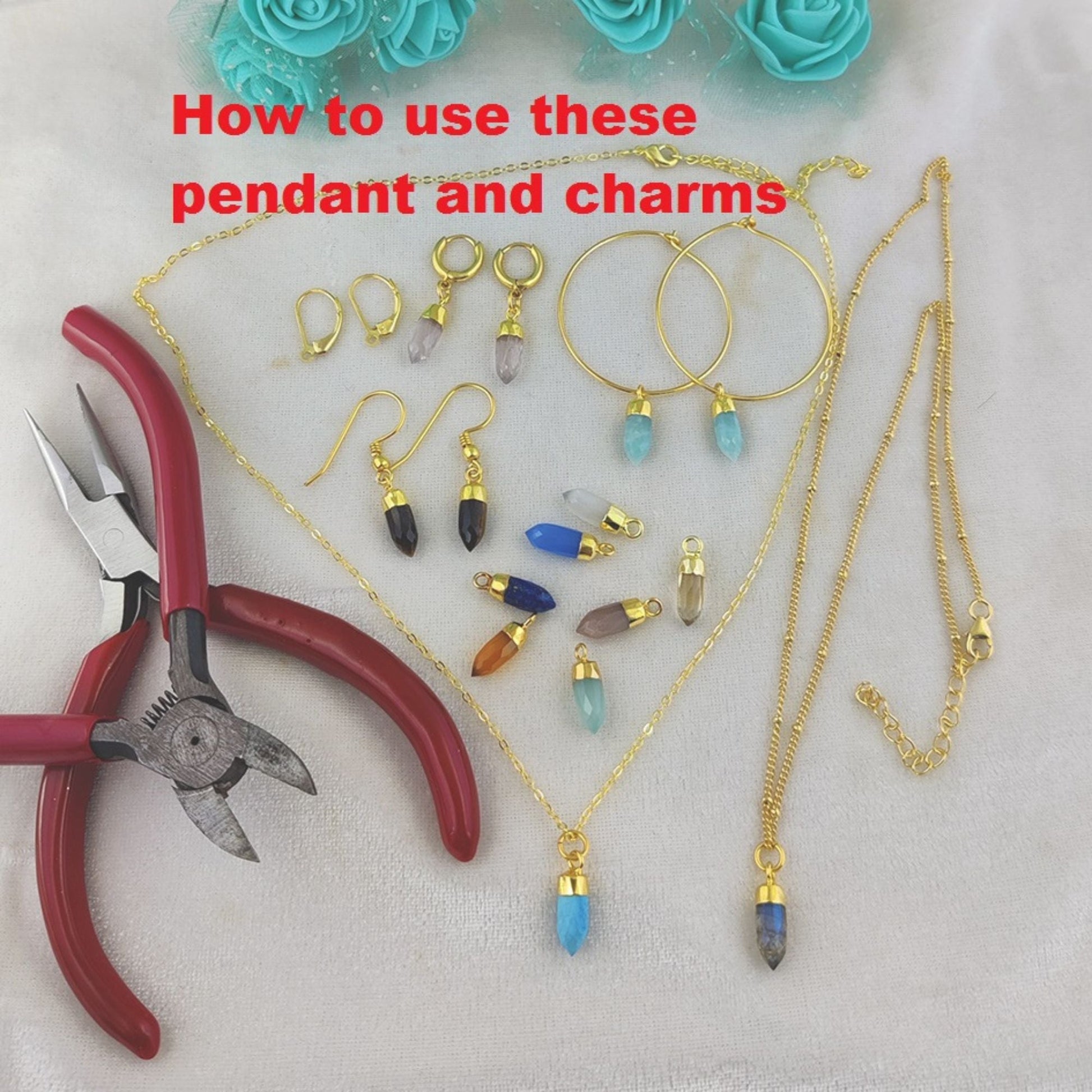 Handmade Spiritual Jewelry – Gold Electroplated Clear Quartz Spike Point Pendant Charm