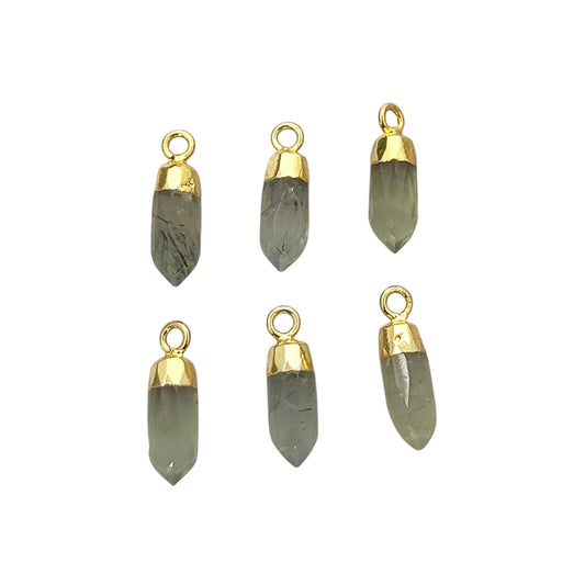 Handcrafted Prehnite Spike Pendant – Gold Trimmed Birthstone Charm for DIY Jewelry