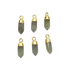 Handcrafted Gold Trimmed Prehnite Spike Pendant Birthstone Charm for DIY Necklace & Bracelet Making- Selling Per Piece